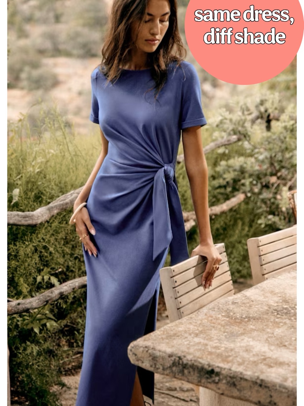 SEZANE NWT Blue Stretch Cotton Jersey Knot Tie Waist Pippa Maxi Dress - Picture 4 of 12